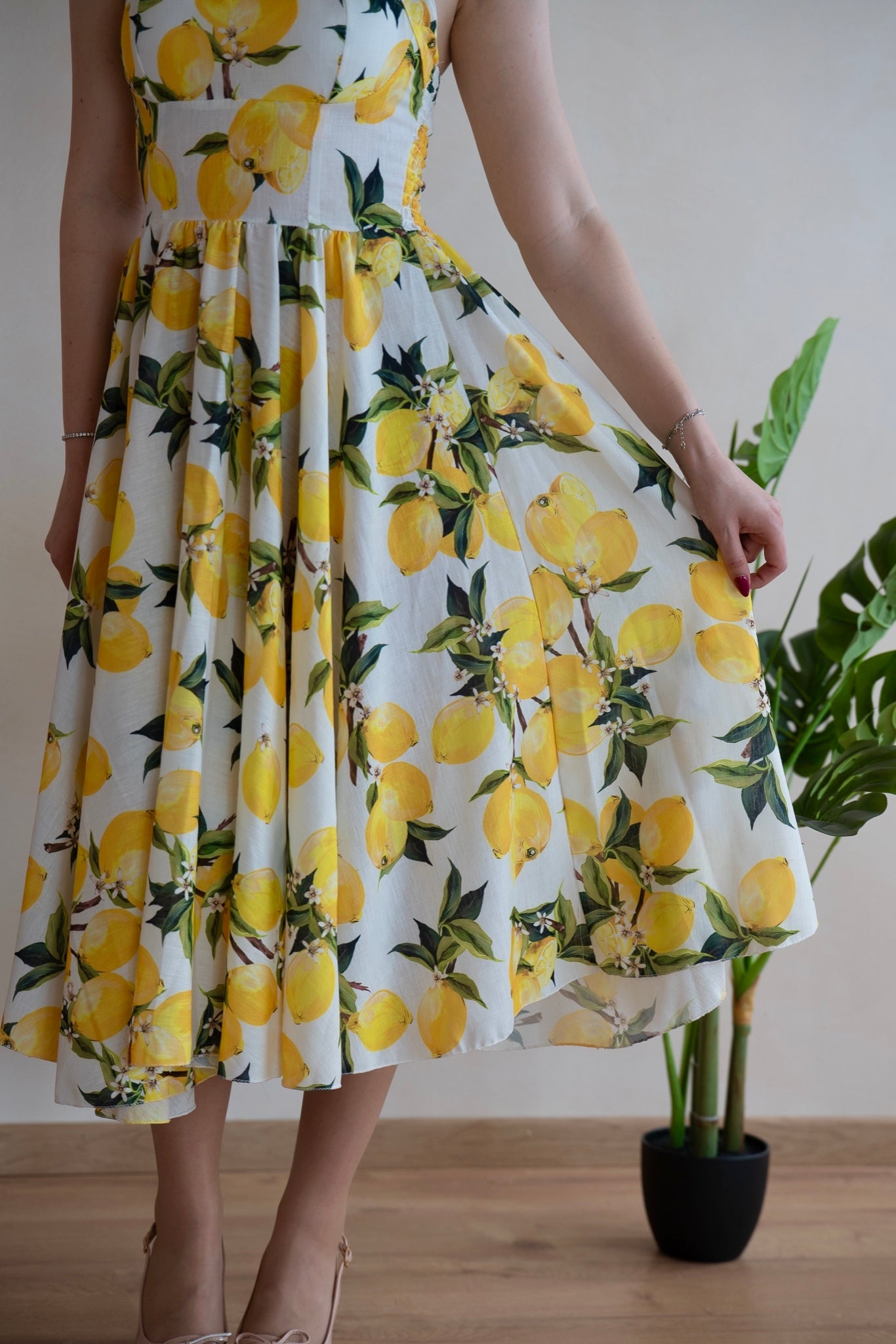 Rochie Midi cu Lămăi Portofino cu Halter - Made in Italy