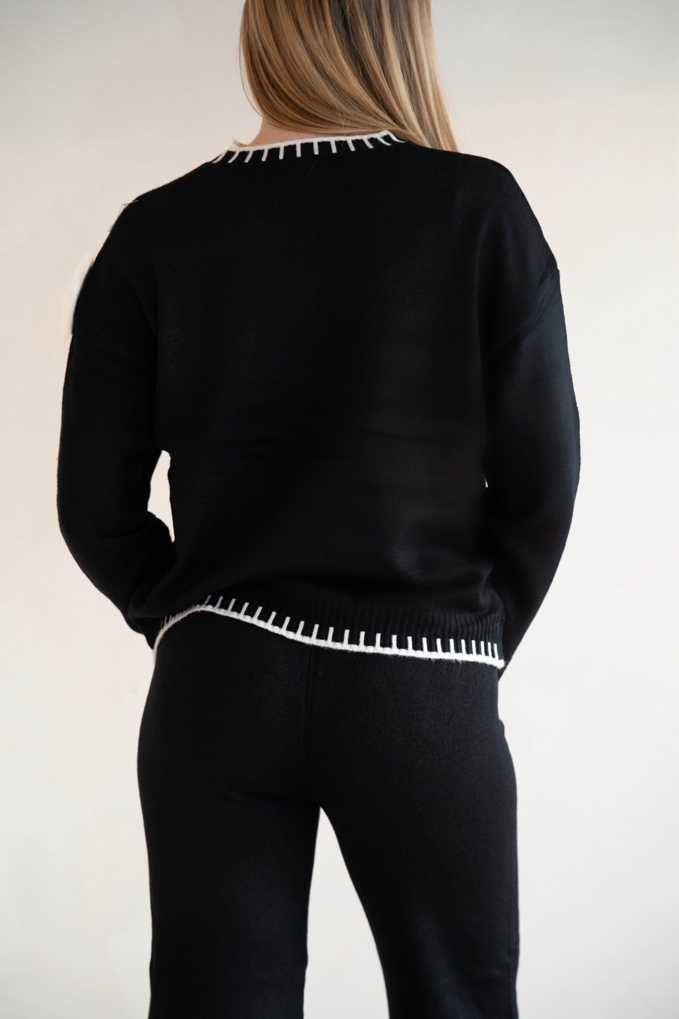 Black Knit Lounge Set with Contrast Trim