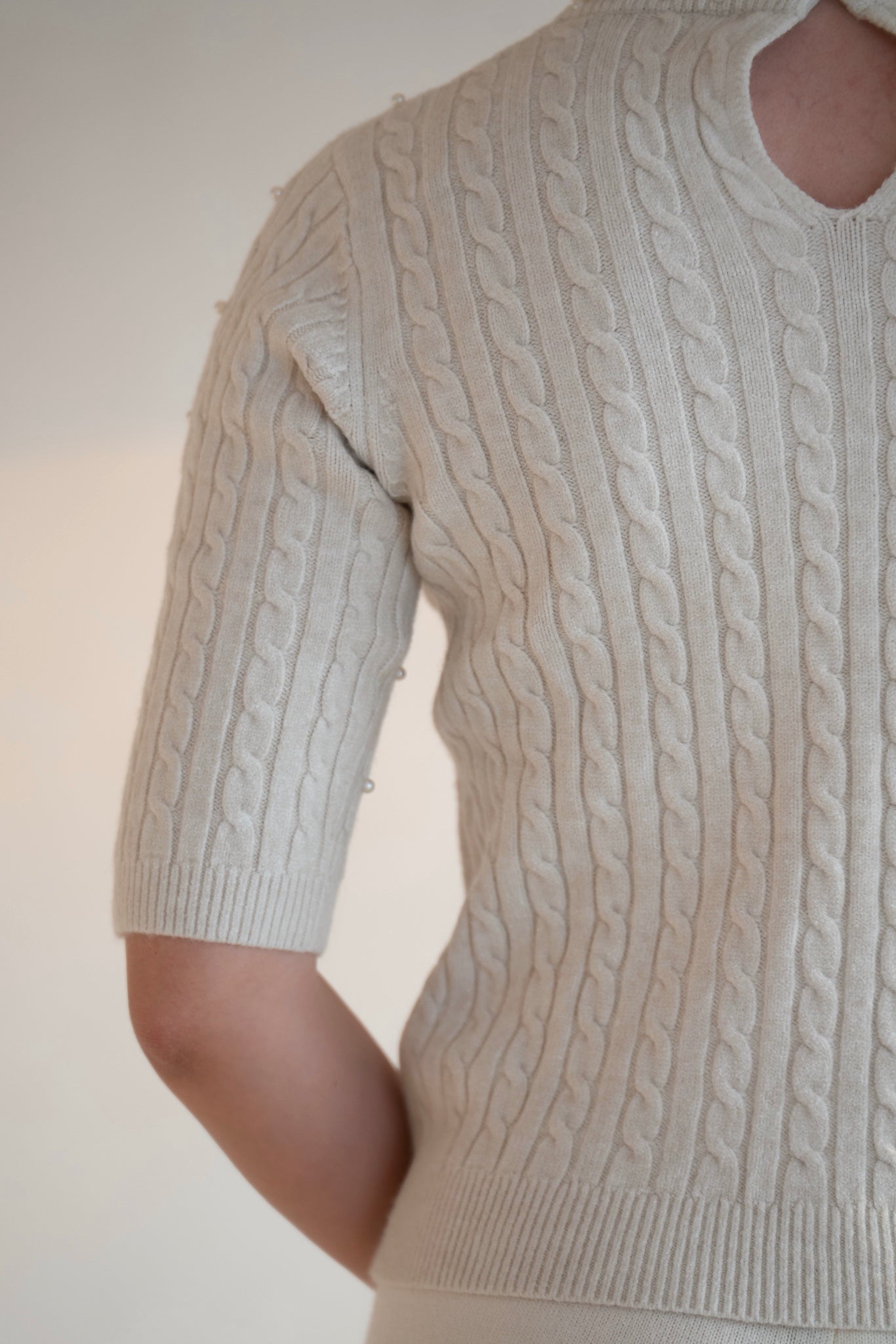 Pearl-Embellished Knit Top - White