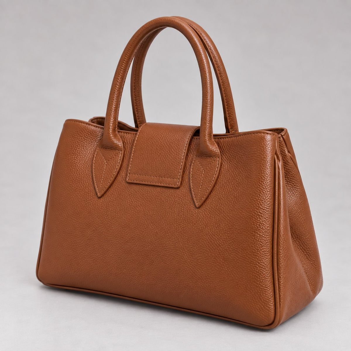 Poșetă Elene din piele naturală maro cognac, geantă damă structurată elegantă fabricată în Italia