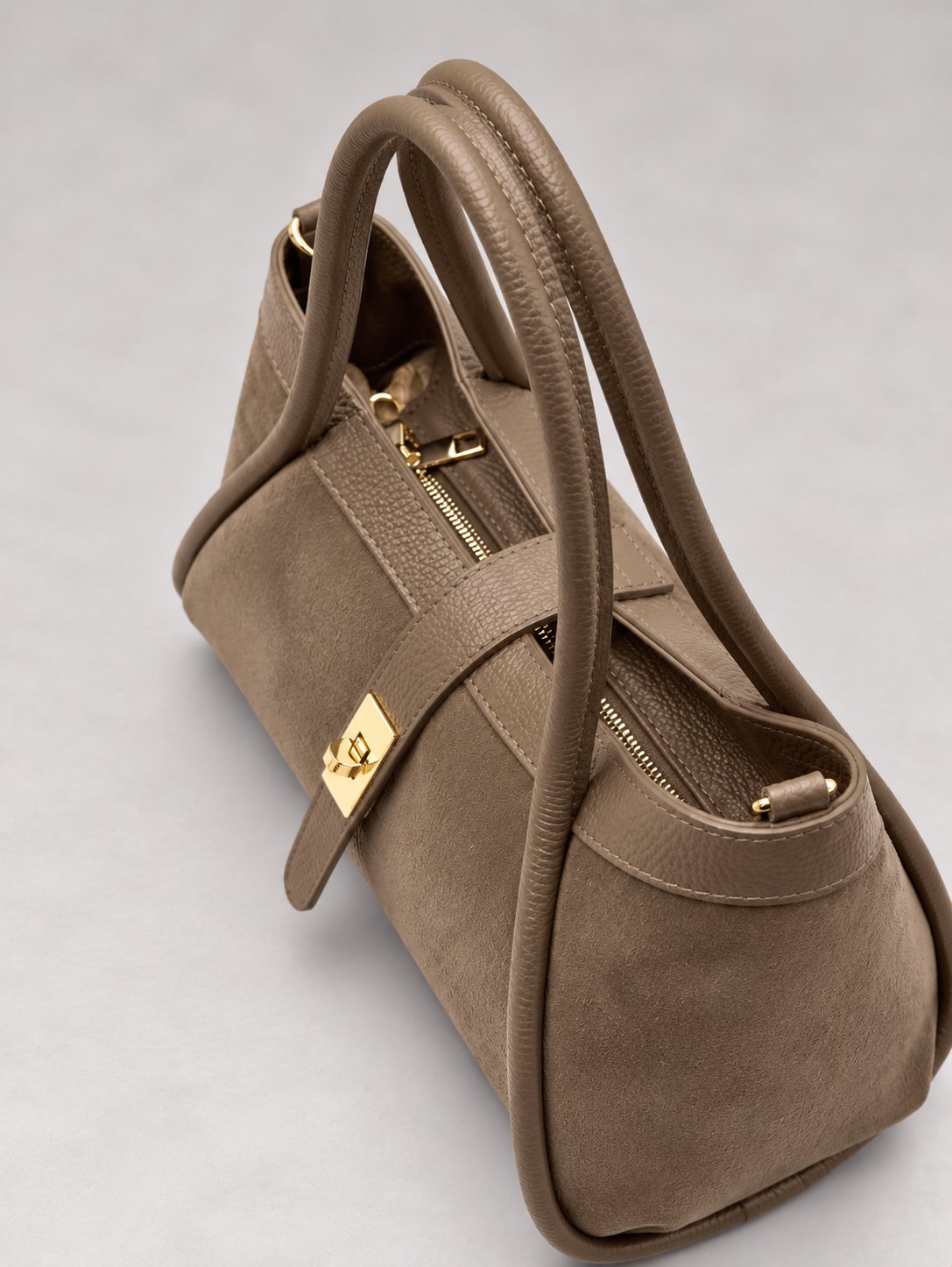 Geantă Ginevra Taupe din Piele Naturală Întoarsă – Geantă de Mână și Crossbody pentru Damă, Made in Italy
