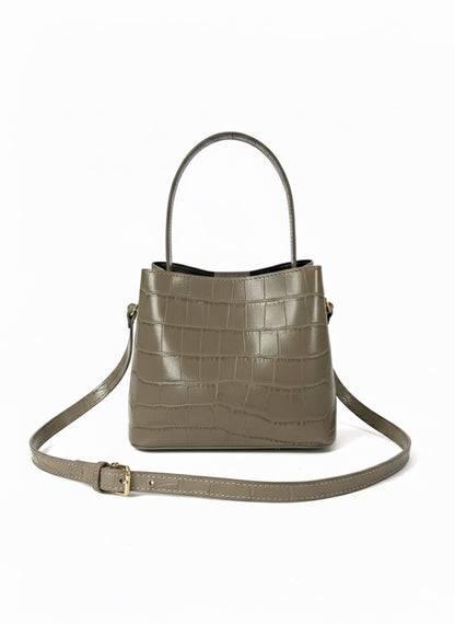 Poșetă din Piele Naturală Mara Taupe Croco Curea Reglabilă Made in Italy