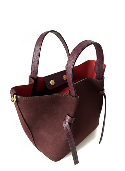 Suede Tote Bag with Red Interior - Burgundy