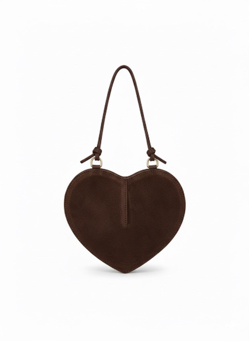 Suede Heart-Shaped Bag - Brown