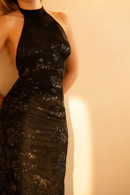 Black Stardust Halter Dress