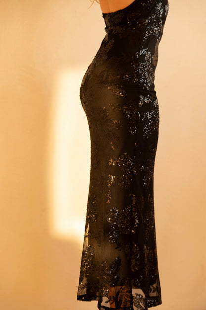 Black Stardust Halter Dress