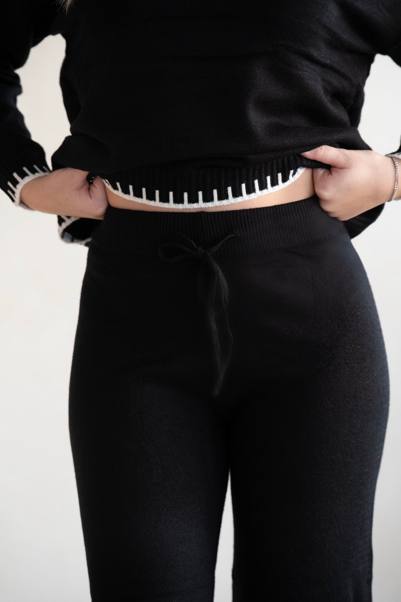 Black Knit Lounge Set with Contrast Trim