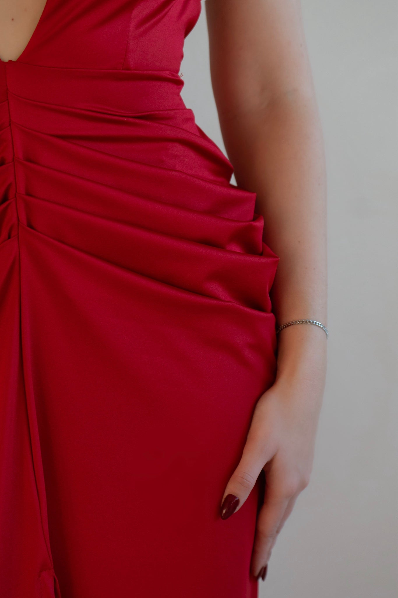 Halter Neck Ruched Red Gown