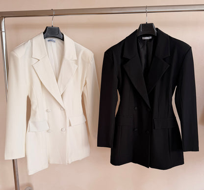 Rochie Tip Blazer Scurtă Albă Talie Reglabilă
