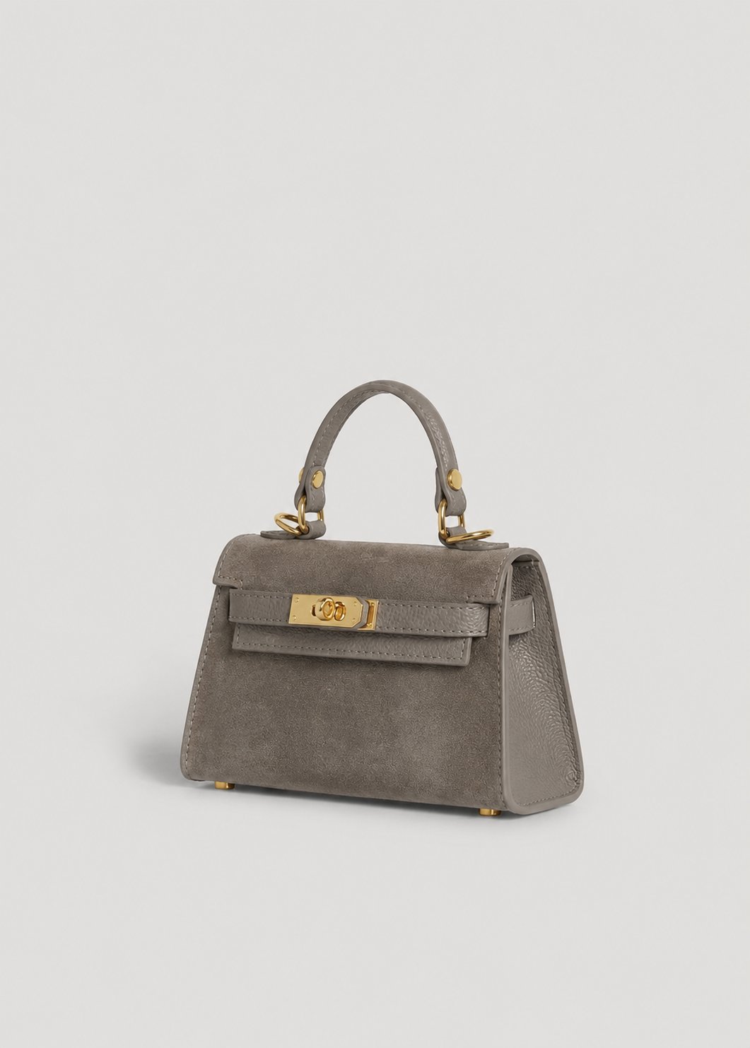 Poșetă Damă din Piele Naturală Amelia - Taupe Piele Întoarsă, Made in Italy