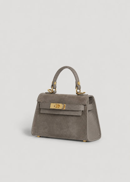 Poșetă Damă din Piele Naturală Amelia - Taupe Piele Întoarsă, Made in Italy
