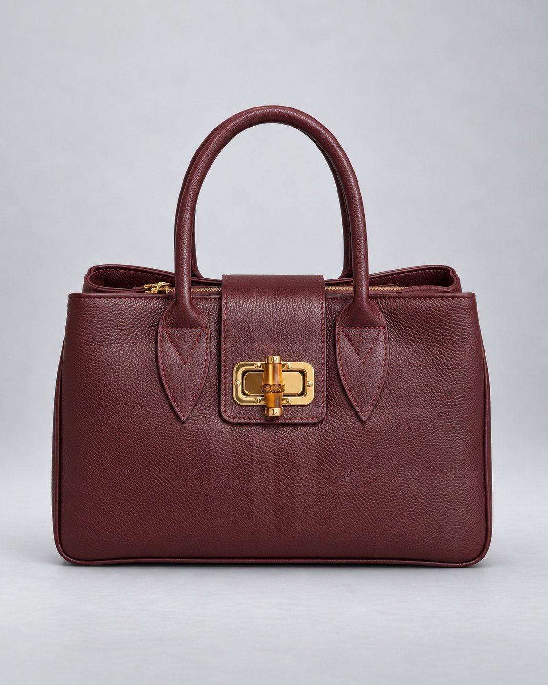 Geantă damă Elene vișinie din piele naturală, model elegant de mână cu design structurat, accesorii aurii și finisaj premium Made in Italy
