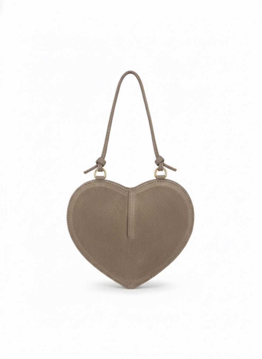 Geantă inimă taupe din piele naturală pentru damă, Made in Italy