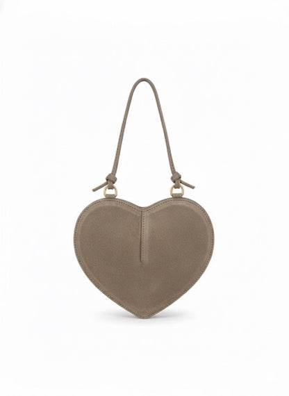 Geantă inimă taupe din piele naturală pentru damă, Made in Italy