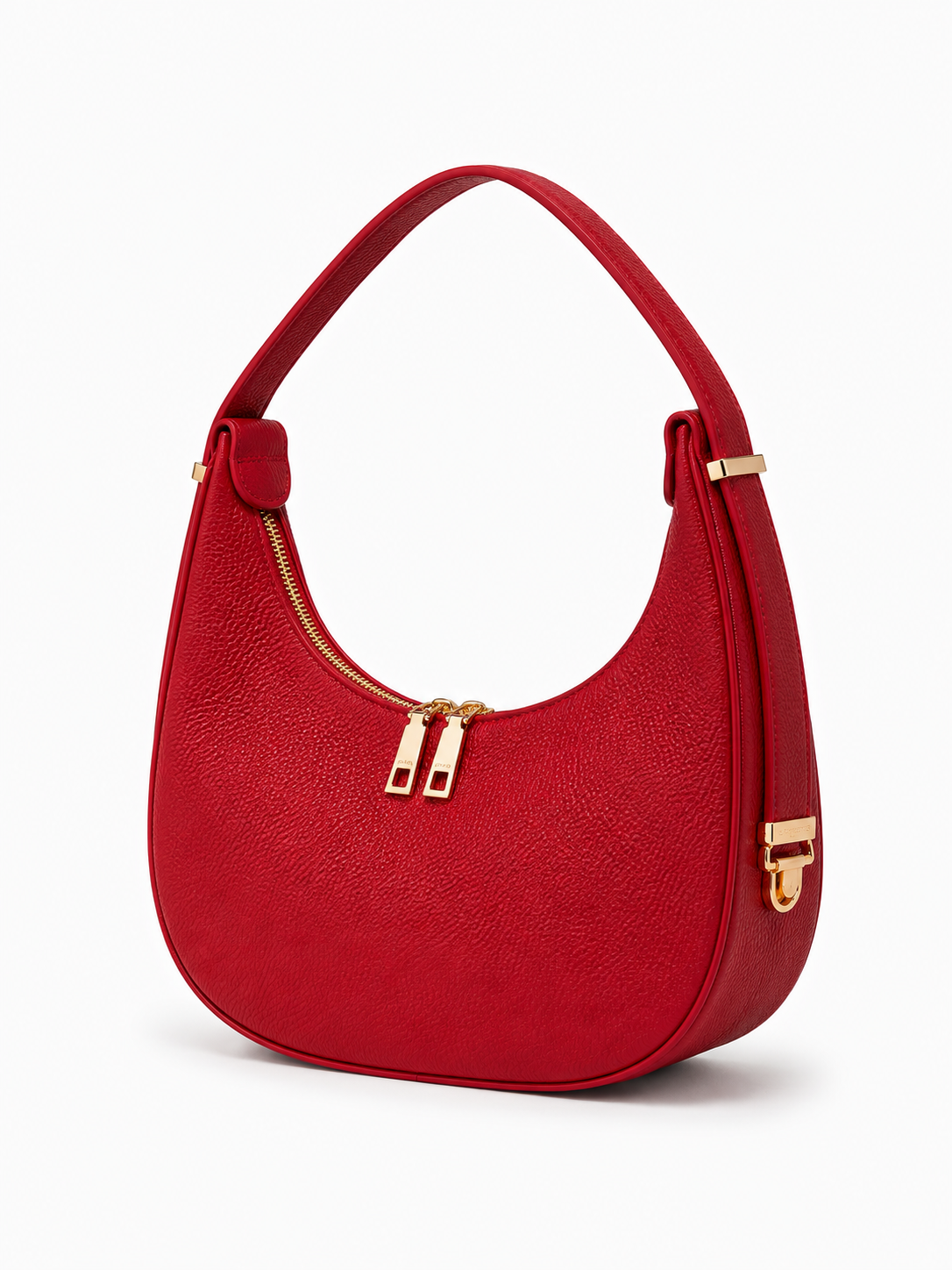 Poșetă de damă Luna roșie din piele naturală, Made in Italy, cu design feminin elegant, formă modernă și detalii aurii, potrivită pentru ținute de zi, office sau ocazii speciale