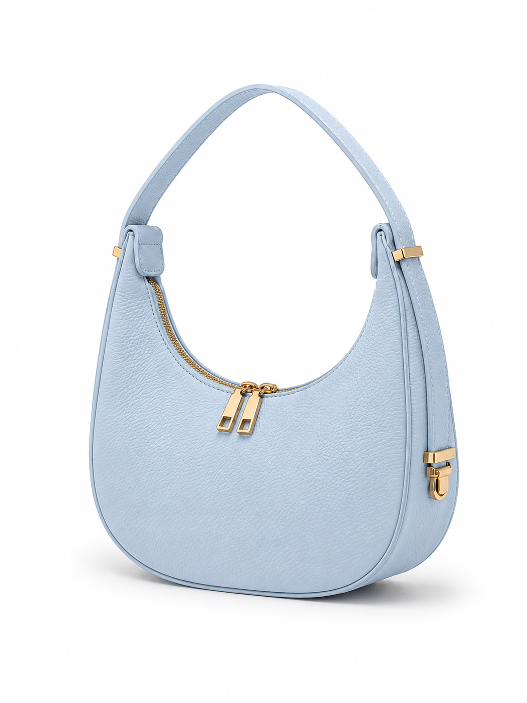 Poșetă Luna turcoaz pentru damă, realizată din piele naturală și fabricată în Italia, cu design modern, formă elegantă și detalii metalice rafinate, ideală pentru ținute feminine casual sau elegante