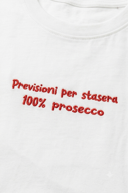 Tricou damă casual cu imprimeu Previsioni Prosecco și scris roșu