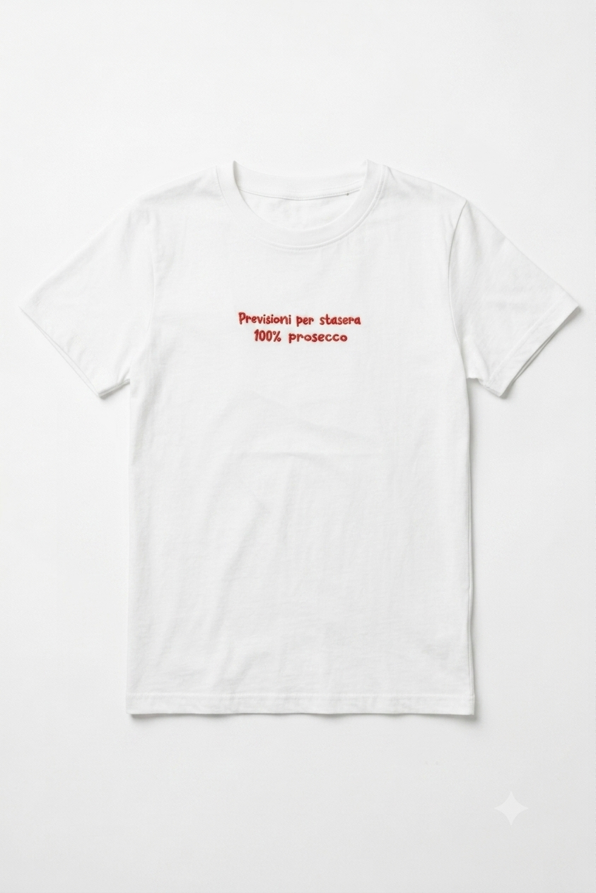 Tricou alb Made in Italy cu mesaj Previsioni Prosecco