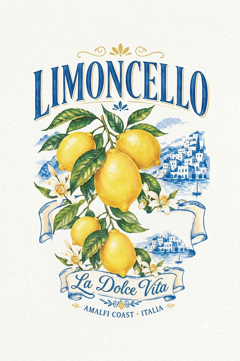 Tricou alb pentru damă din bumbac cu design Limoncello Amalfi
